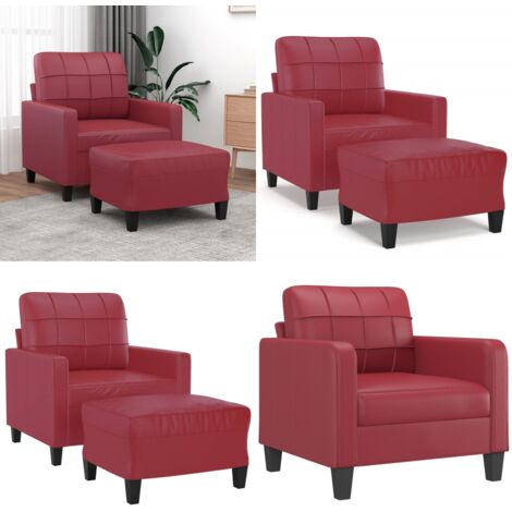 Poltrona con Poggiapiedi Rosso Vino 60 cm in Similpelle - Poltrona in similpelle - Poltrona con poggiapiedi rossa