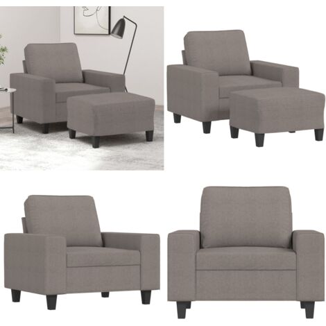 Poltrona con Poggiapiedi Tortora 60 cm in Tessuto - Divano con poggiapiedi - Poltrona con sedile