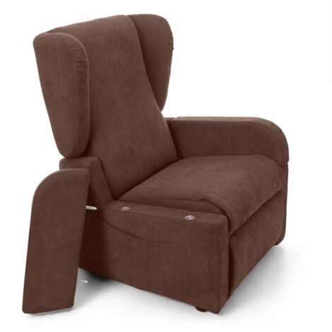 poltrona con recliner e anzata elettrica "dea", marrone, 74x92x102 cm