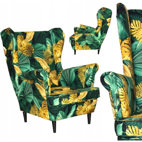 Poltrona con schienale alto Scandinavian Family Meble Print, verde, giallo, Monstera