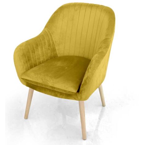 POLTRONA CON SEDUTA IN VELLUTO E GAMBE IN LEGNO 67X73XH81 CM COLORE GIALLO