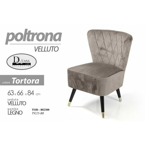 Poltrona in velluto tortora con gambe in legno - Elenor