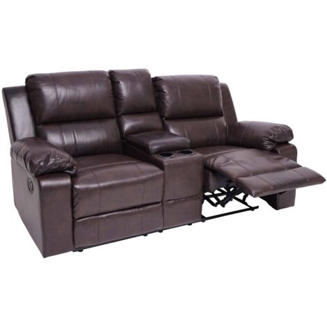 Poltrona da cinema 2 posti HHG-591 regolabile ecopelle 86x180x98cm marrone