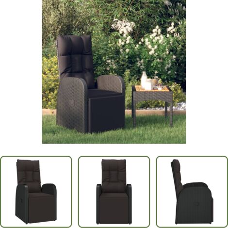 Poltrona da esterno -  Sedia da Giardino Reclinabile con Cuscino in Polyrattan Nero