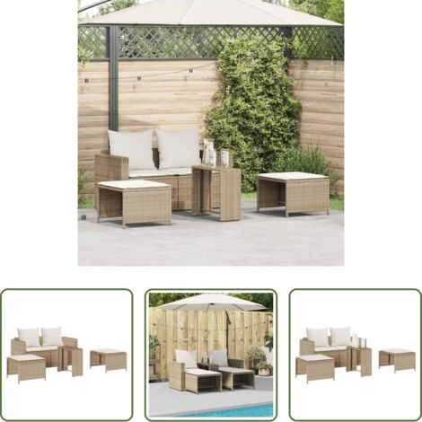 Poltrona da esterno -  Set Divano da Giardino 5 pz con Cuscini Beige in Polyrattan