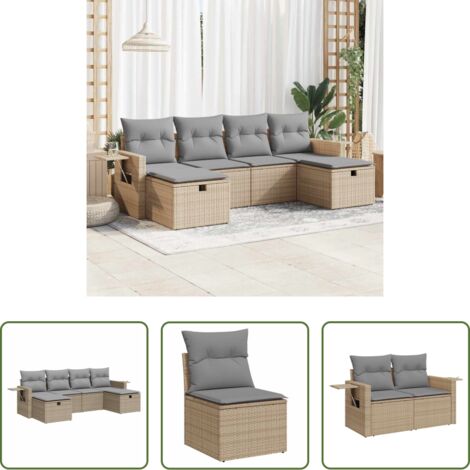 Poltrona da esterno -  Set Divano da Giardino 6 pz con Cuscini Beige in Polyrattan