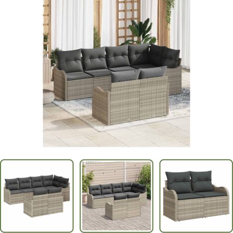 Poltrona da esterno -  Set Divano da Giardino 7 pcs Grigio chiaro Poly Rattan