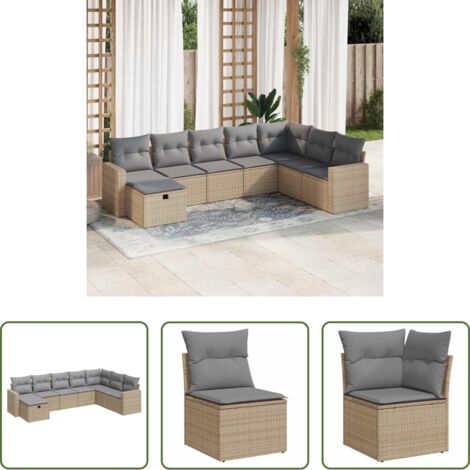 Poltrona da esterno -  Set Divano da Giardino 8 pz con Cuscini Beige in Polyrattan