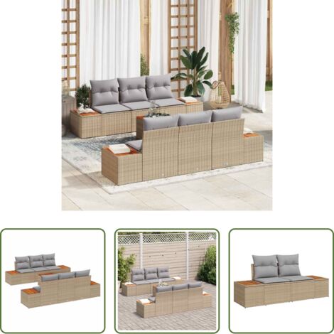 Poltrona da esterno -  Set Divano da Giardino con cuscino 7 pcs Beige Poly Rattan