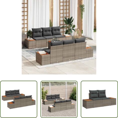 Poltrona da esterno -  Set Divano da Giardino con cuscino 7 pcs Grigio Poly Rattan