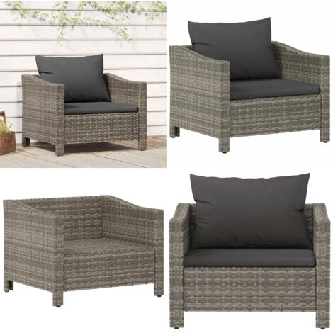 Poltrona da giardino con cuscino grigio in polyrattan - Polyrattan - Seduta da esterno