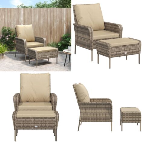 Poltrona da Giardino con Poggiapiedi Polyrattan Marrone Chiaro - Poggiapiedi - Seduta da giardino