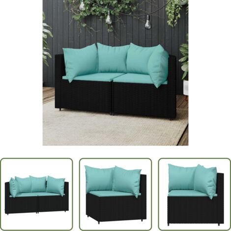 Poltrona da giardino -  Divani Angolari da Giardino con Cuscini 2pz in Polyrattan Nero