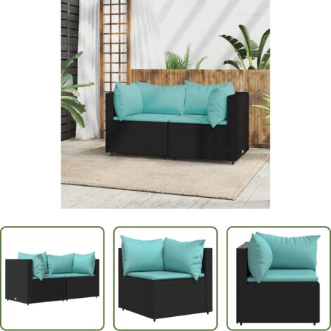 Poltrona da giardino -  Divani Angolari da Giardino con Cuscini 2pz in Polyrattan Nero