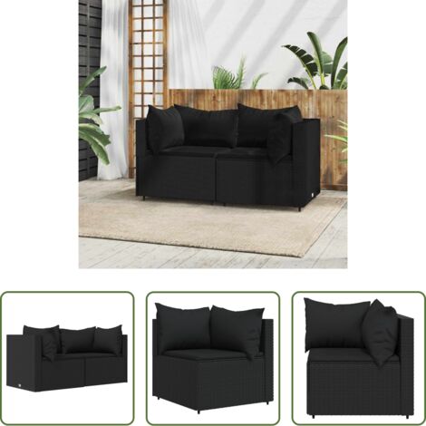 Poltrona da giardino -  Divani Angolari da Giardino con Cuscini 2pz in Polyrattan Nero