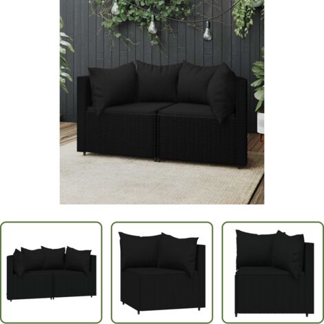 Poltrona da giardino -  Divani Angolari da Giardino con Cuscini 2pz in Polyrattan Nero
