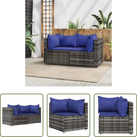 Poltrona da giardino -  Divani Angolari da Giardino con Cuscini 2pz Polyrattan Grigio