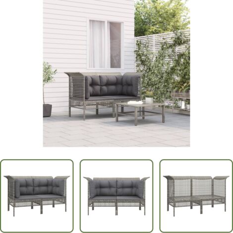Poltrona da giardino -  Divani Angolari da Giardino con Cuscini 2pz Polyrattan Grigio