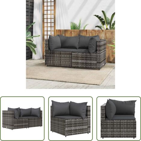 Poltrona da giardino -  Divani Angolari da Giardino con Cuscini 2pz Polyrattan Grigio