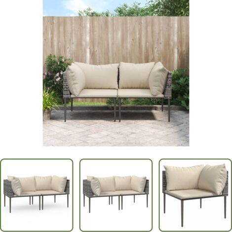 Poltrona da giardino -  Divani Angolari da Giardino con Cuscini 2pz Polyrattan Grigio