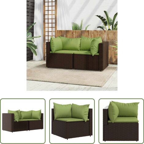 Poltrona da giardino -  Divani Angolari da Giardino con Cuscini 2pz Polyrattan Marrone