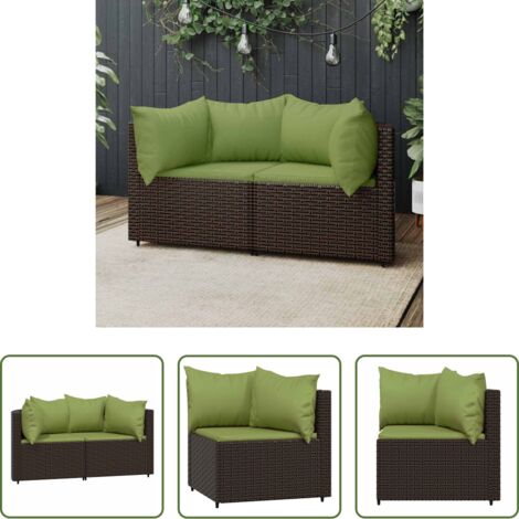 Poltrona da giardino -  Divani Angolari da Giardino con Cuscini 2pz Polyrattan Marrone