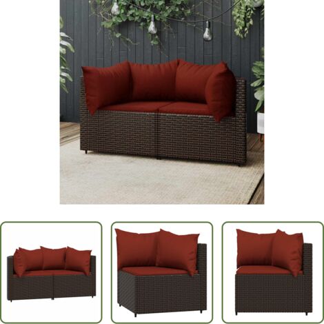 Poltrona da giardino -  Divani Angolari da Giardino con Cuscini 2pz Polyrattan Marrone