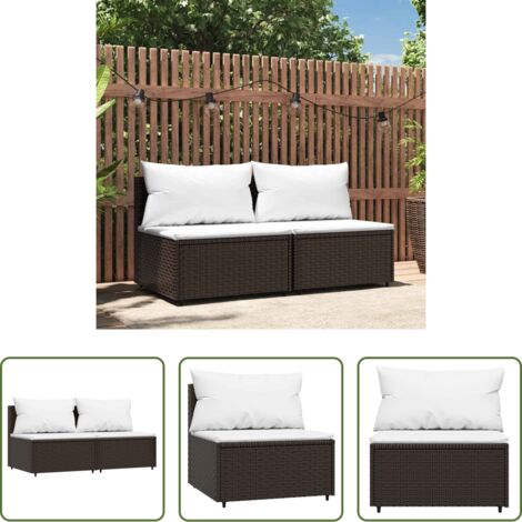 Poltrona da giardino -  Divani Centrali da Giardino con Cuscini 2pz Polyrattan Marrone