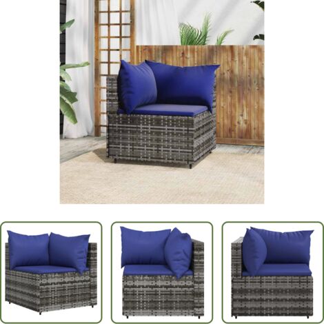 Poltrona da giardino -  Divano Angolare da Giardino con Cuscini in Polyrattan Grigio