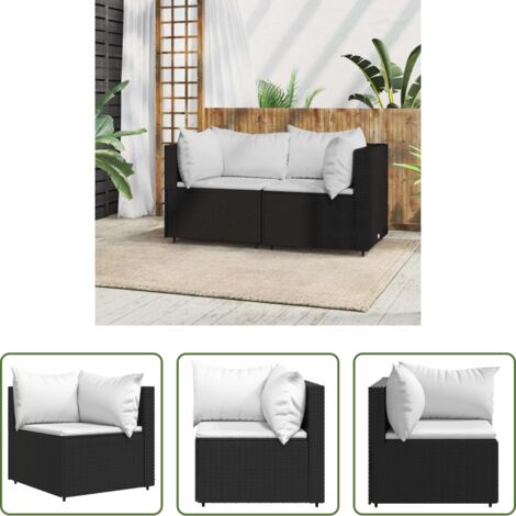 Poltrona da giardino -  Divano Angolare da Giardino con Cuscini in Polyrattan Nero