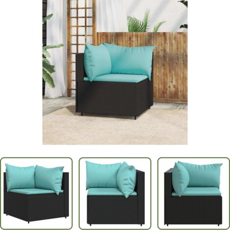 Poltrona da giardino -  Divano Angolare da Giardino con Cuscini in Polyrattan Nero