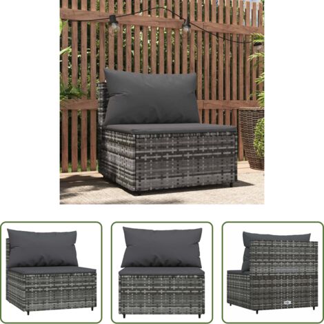 Poltrona da giardino -  Divano Centrale da Giardino con Cuscini in Polyrattan Grigio