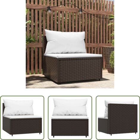 Poltrona da giardino -  Divano Centrale da Giardino con Cuscini in Polyrattan Marrone