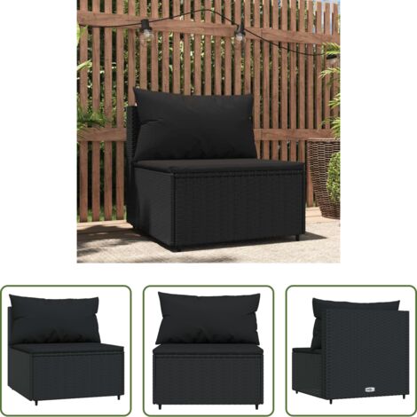 Poltrona da giardino -  Divano Centrale da Giardino con Cuscini in Polyrattan Nero