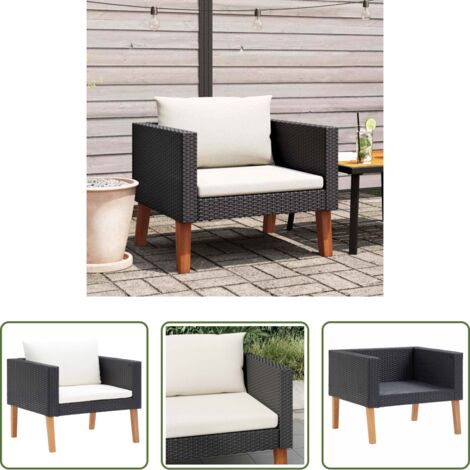Poltrona da giardino -  Divano da Giardino Singolo con Cuscini in Polyrattan Nero
