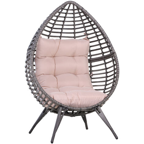 Poltrona da Giardino in Vimini 101x89x156 cm con Cuscino Beige