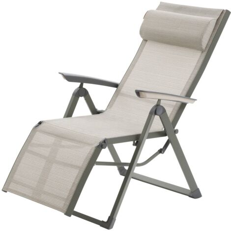 HESPERIDE Poltrona da giardino reclinabile a 8 posizioni decima verde oliva e verde alloro in alluminio e texalina - Hespéride