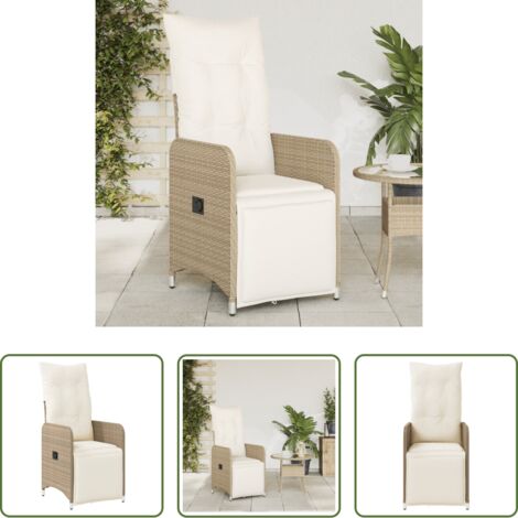 Poltrona da giardino -  Sedia Reclinabile da Giardino con Cuscini Beige in Polyrattan