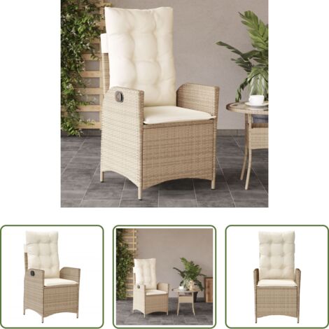 Poltrona da giardino -  Sedia Reclinabile da Giardino con Cuscini Beige in Polyrattan