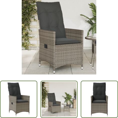 Poltrona da giardino -  Sedia Reclinabile da Giardino con Cuscini Grigia in Polyrattan
