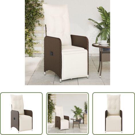 Poltrona da giardino -  Sedia Reclinabile da Giardino con Cuscini Marrone in Polyrattan
