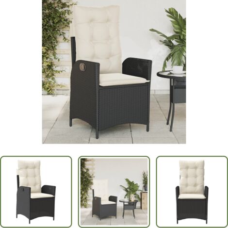 Poltrona da giardino -  Sedia Reclinabile da Giardino con Cuscini Nera in Polyrattan