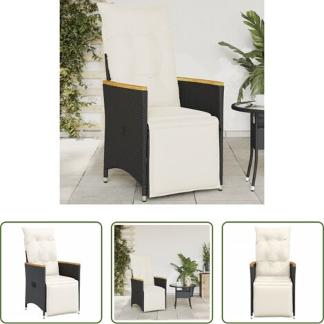 Poltrona da giardino -  Sedia Reclinabile da Giardino con Cuscini Nera in Polyrattan