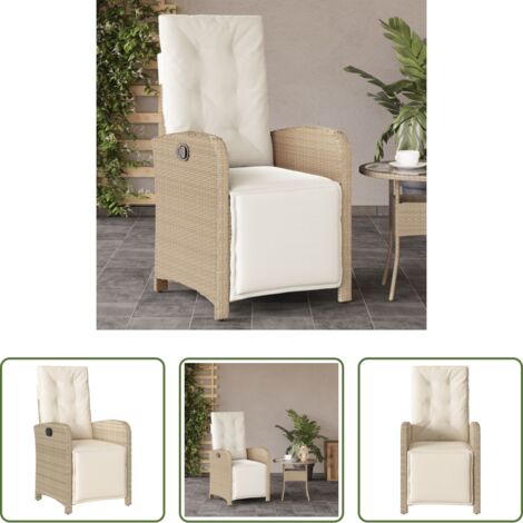 Poltrona da giardino -  Sedia Reclinabile da Giardino con Poggiapiedi Beige Polyrattan