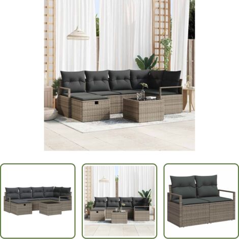 Poltrona da giardino -  Set di divani con cuscino con archiviazione Grigio polyrattan
