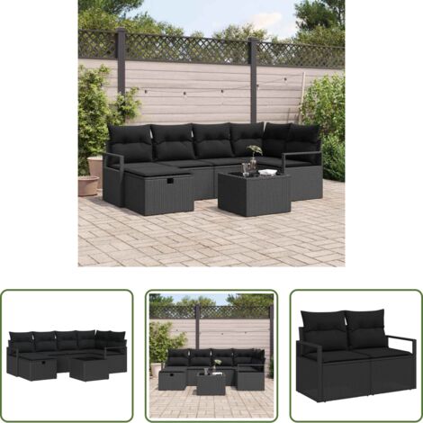 Poltrona da giardino -  Set di divani con cuscino con archiviazione Nero polyrattan