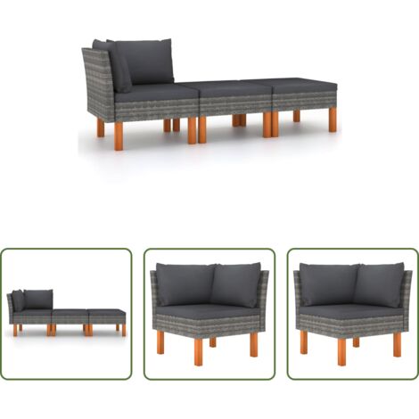 Poltrona da giardino -  Set di Divani da Giardino 3 pz Polyrattan Massello di Eucalipto