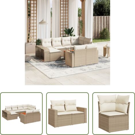 Poltrona da giardino -  Set Divani da Giardino 11 pz con Cuscini Beige in Polyrattan