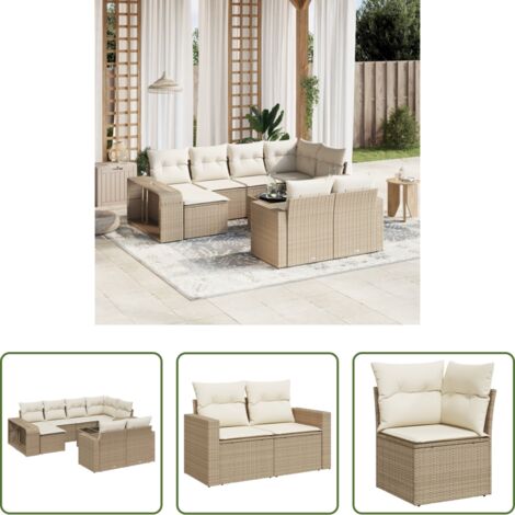 Poltrona da giardino -  Set Divani da Giardino 11 pz con Cuscini Beige in Polyrattan