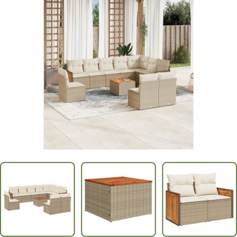 Poltrona da giardino -  Set Divani da Giardino 11 pz con Cuscini Beige in Polyrattan